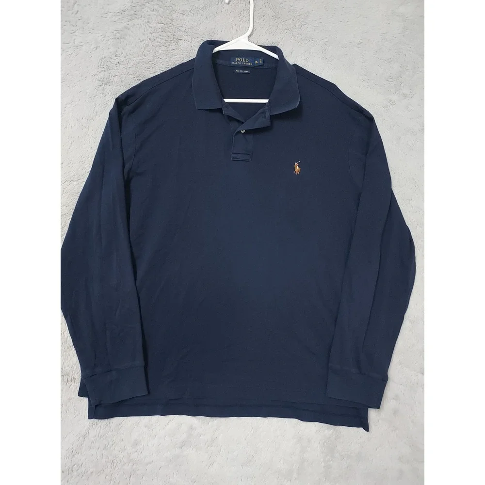 Polo Ralph Lauren Shirt Men XL Pima Soft Touch Long Sleeve Navy Blue  Flesh Pony